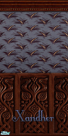 Sims 2 — Floral Charm Wall - Navy Toile by Xandher — A wall made especially to coordinate with my Navy Toile bedding.