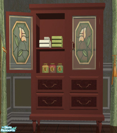 Sims 2 — Mint Bedroom Closet by lisa9999 — Rosewood closet with peach rose lead glass doors.