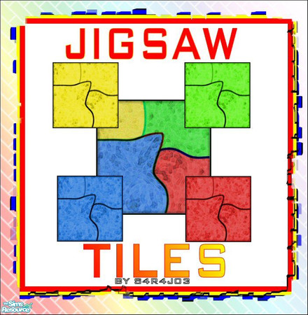 Sims 2 — Jigsaw Tiles by S4R4J03 — A set of colorful tiles in red, yellow, green, and blue.