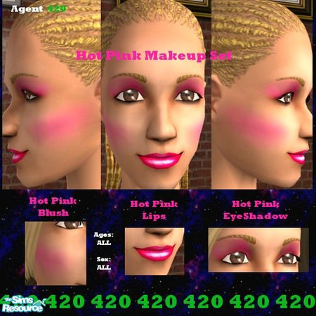 Sims 2 — Hot Pink Makeup Set by Agent420 — This makeup is very hot. Hot Pink that is, wow, look how vibrant the pink is.