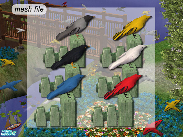 Sims 2 — Standing bird by Windkeeper — Place it on a fence. You need to download "Flying bird " file from this