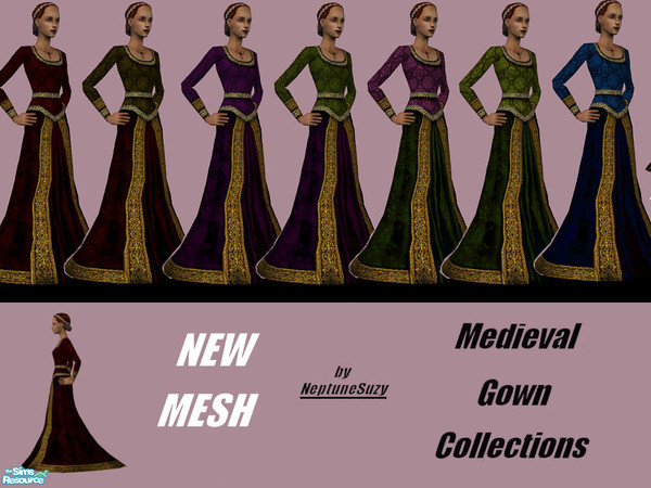 Sims 2 — NSC Medieval Clothes Set3 by Neptunesuzy — Your sims will love these Medieval Gowns with their wide skirts! New