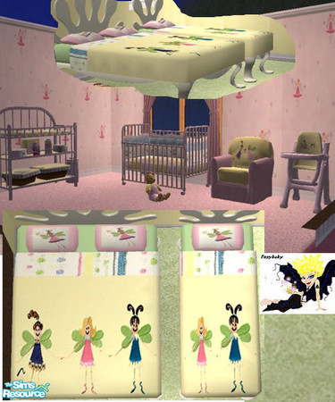 Sims 2 — Pastel Fairies Nursery Set by foxybaby3 — Nice, pretty pastels nursery set, with fairy images for the