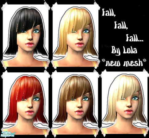 Sims 2 — Fall, Fall, Fall by Lola — Cute, choppy, Flicked out bobbed hair with a slanted fringe. 5 Recolors and 1 new