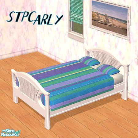Sims 2 — Beach Bedroom White Bed Frame by STP Carly — White beach bedroom in three different prints.