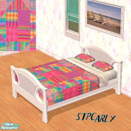 Sims 2 — Beach Bedroom Plaid Linens by STP Carly — White beach bedroom in three different prints.