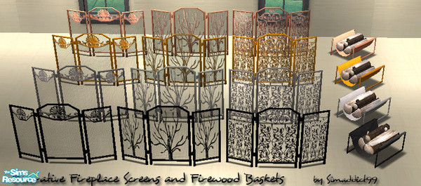 Sims 2 — Deco Fireplace Screens and Wood Baskets by Simaddict99 — Decorative Fireplace Screens and Matching Firewood