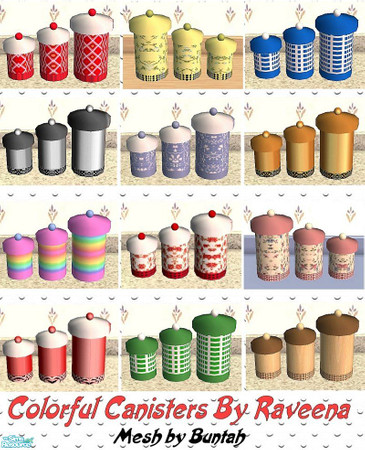 Sims 2 — Canister Set by Raveena — A colorful variety of canisters to decorate your kitchen with. Thanks to Buntah for