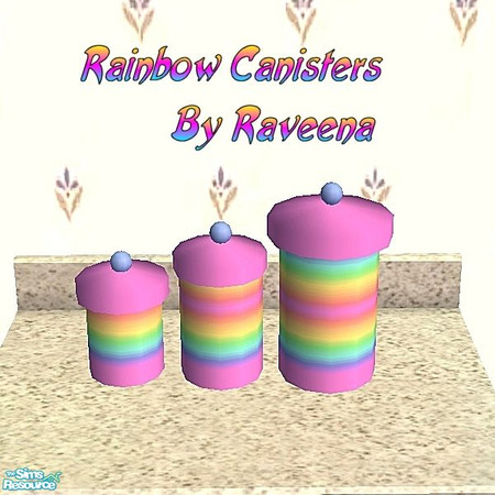 Sims 2 — Rainbow Canisters by Raveena — You need Buntah's mesh file for these canisters to work in your game. Download it