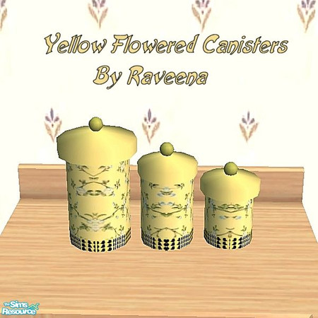 Sims 2 — Yellow Flowered Canisters by Raveena — You need Buntah's mesh file for these canisters to work in your game.
