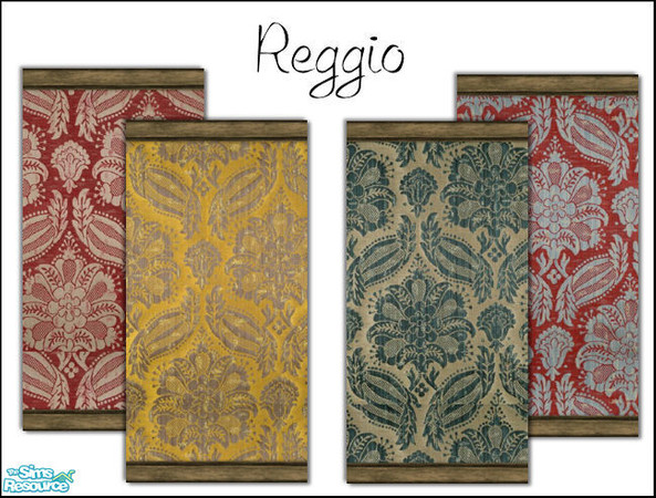 Sims 2 — Reggio by ~Monica~ — A set of four walls inspired by Scalamandre fabric patterns with a worn wood molding. Enjoy