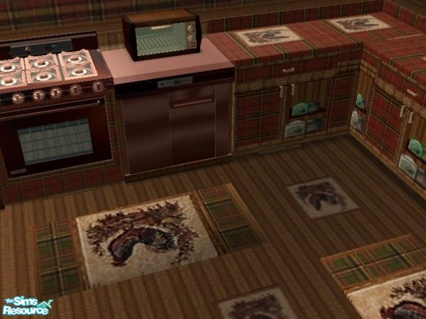 Sims 2 — Red Tartan Kitchen counters by ead425 — 16 items 2 walls 2 floors: Need BitzyBus Lt pine kitchen for upper