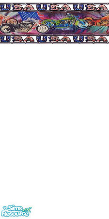 Sims 2 — Cycle 3 by Lorah — Harley and USA border on a white wall.