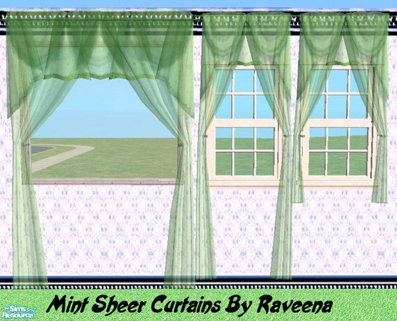 Sims 2 — Mint Sheer Curtains by Raveena — All 3 sizes included in package file.