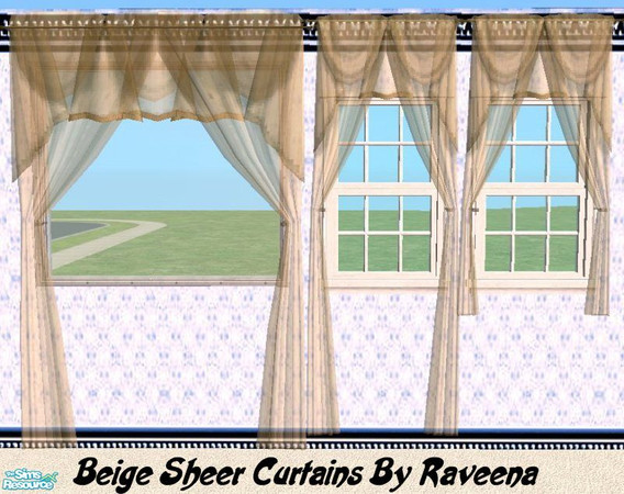 Sims 2 — Beige Sheer Curtains by Raveena — All 3 sizes included in package file.