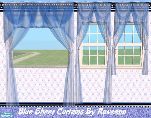 Sims 2 — Blue Sheer Curtains by Raveena — All 3 sizes included in package file.