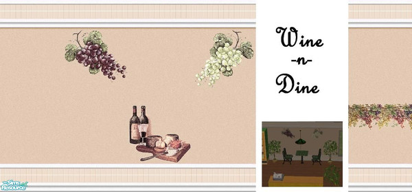 Sims 2 — Wine n Dine by Lorah — Designer beige decorated with grapes, cheese and wine. For easy clean-up, yet