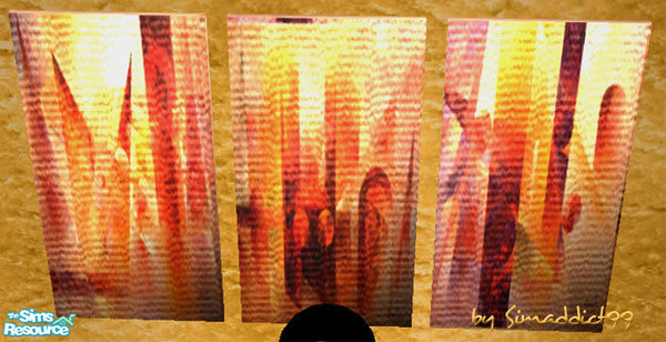 Sims 2 — GD ModernPainting Set by Simaddict99 — Dramatic gold, black and orange recolor of my Modern Living Room Set.
