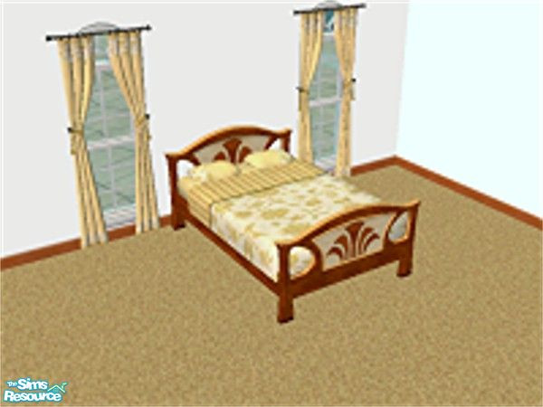 Sims 2 — Devonshire Bed and Curtains by Crissie0721 — A yellow floral print bedspread with matching drapes. My first