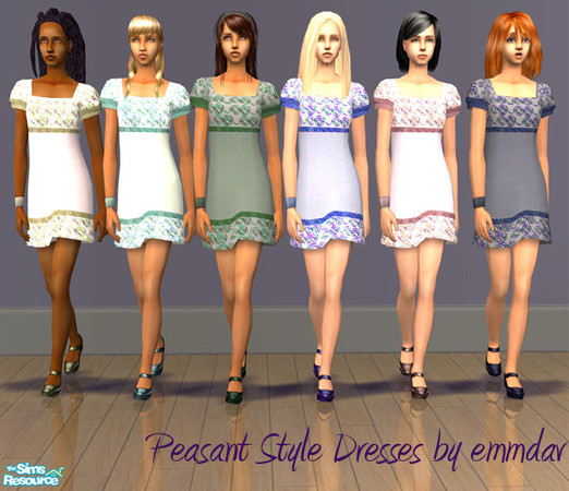 Sims 2 — Peasant Style Dresses by emmdav — Six adorable peasant style everyday dresses for your adult female Sims. Dress