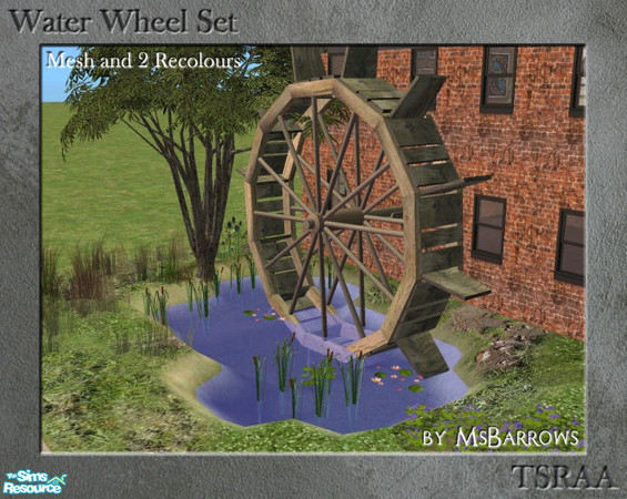 Sims 2 — Water Wheel Set by MsBarrows — For some reason I found myself wanting to make a decrepit old watermill. For