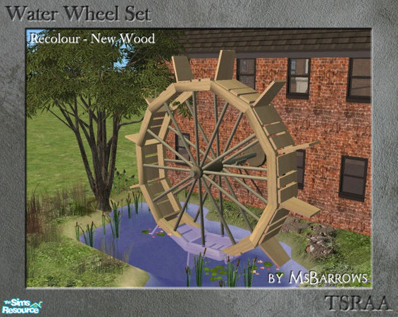 Sims 2 — Water Wheel - New Wood by MsBarrows — For some reason I found myself wanting to make a decrepit old watermill.