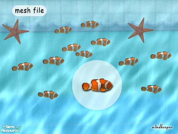 Sims 2 — Tropical Fish mesh 2 by Windkeeper — Percula Clownfish. You need this file for the recolors to work in your