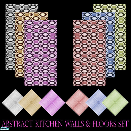 Sims 2 — Abstract Kitchen Walls & Floors Set by Sheera — This set includes 12 items : 6 walls and their 6 matching