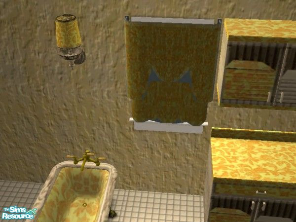 Sims 2 — Mellow Yellow Antique Bath wall lamp by ead425 — 8 items includes: wall is chicken kitch wall; combo tub shower,
