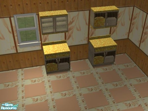 Sims 2 — Mellow Yellow Antique Bath counter by ead425 — 8 items includes: wall is chicken kitch wall; combo tub shower,