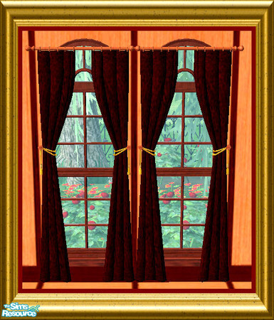 Sims 2 — Curtains by oldmember_SavannahSims — Enjoy that extra bit of luxury for the senses with this Natural Mahogany