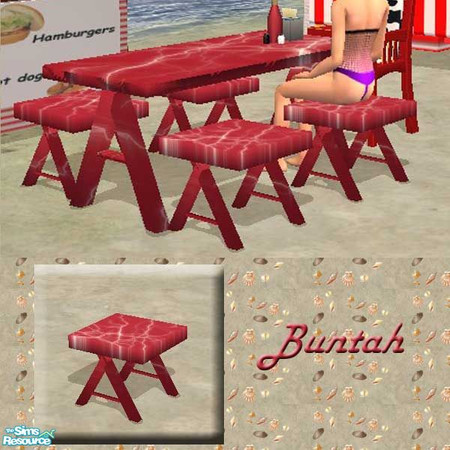 Sims 2 — Red Marble Picnic Bench by buntah — This is a recolor of my Picnic Bench. Get the mesh here at TSR.