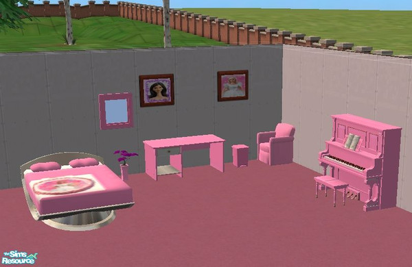 Sims 2 — Girlie room by janicap — girlie room objects in pink,with Barbie pictures