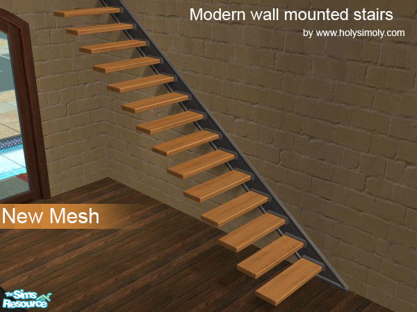 Sims 2 — Modern Wall-mounted Staircases Right Sid by shtinky — Recolour. Stylish and minimal, the right-side wall-mounted