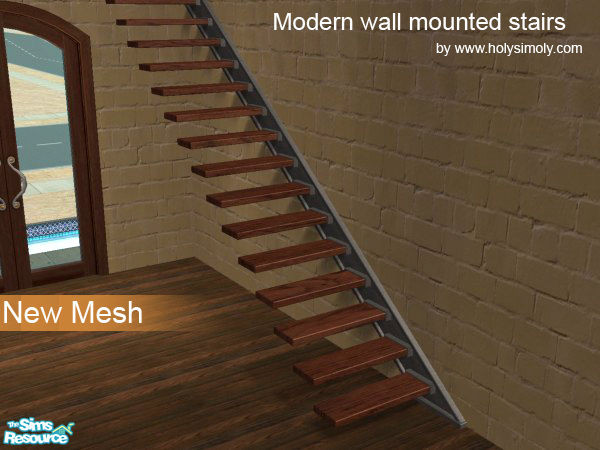 Sims 2 — Modern Wall-mounted Staircases Right Sid by shtinky — Stylish and minimal, the right-side wall-mounted staircase