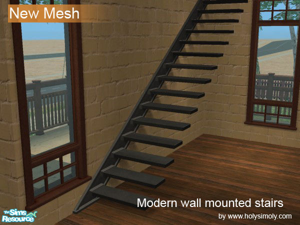 Sims 2 — Modern Wall-mounted Staircases Left Side by shtinky — Stylish and minimal, the left-side wall-mounted staircase