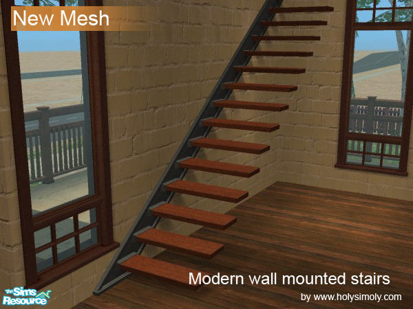 Sims 2 — Modern Wall-mounted Staircases Left Side by shtinky — Recolour. Stylish and minimal, the left-side wall-mounted