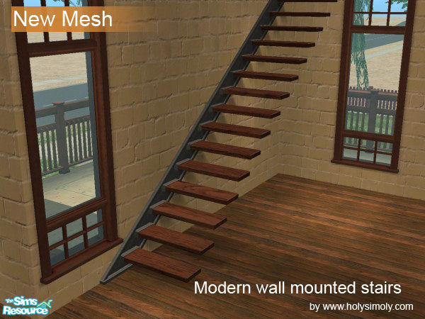 Sims 2 — Modern Wall-mounted Staircases Left Side by shtinky — Stylish and minimal, the left-side wall-mounted staircase