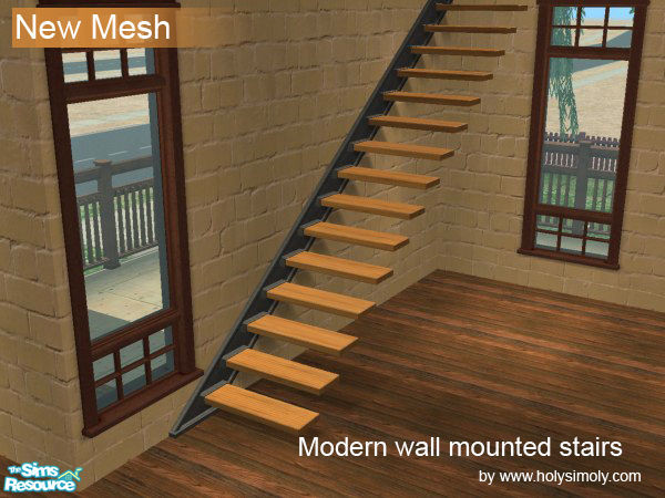 Sims 2 — Modern Wall-mounted Staircases Left Side by shtinky — Recolour. Stylish and minimal, the left-side wall-mounted