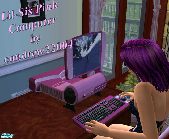 Sims 2 — Lil-Sis Pink Computer by candrew22004 — This Lil-Sis Pink Computer is a recolor of the Little Sister Computer