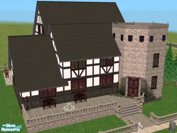 Sims 2 — Penguin Lake 17 - Tudor & Tower by geekSim — This large tudor home features a breathtaking stone tower built