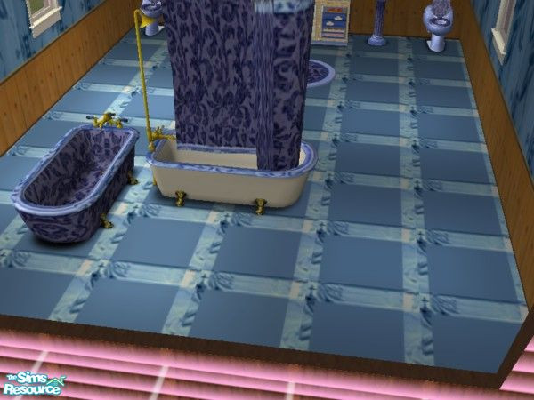 Sims 2 — BathroomBlues combo tub shower by ead425 — 7 items: counter, toilet, sink, combo tub/shower, toilet, mirror, rug