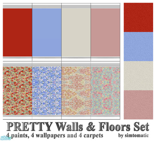 Sims 2 — Pretty Walls & Floors Set by simtomatic — A selection of tiling painted and wallpaper walls with matching
