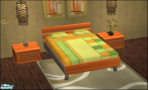 Sims 2 — Naturals Bedroom Mahogany - Bed by Elize-37sims — Mahogany recolor of the Bed. The Bedding is a seperate