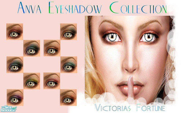 Sims 2 — VF Anva Eyeshadow Collection by fortunecookie1 — Here are some eyeshadows that have been altered from their