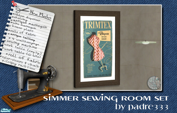 Sims 2 — Simmer Sewing Set Wallhanging 01 Trimtex in Blue by Padre — A little rough around the edges, this room has