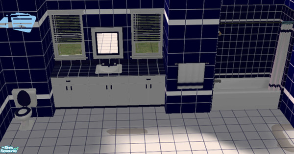 Sims 2 — Navy Bathroom by phisor — A bathroom in Navy Blue and White. Set contains a wall, floor, tub/shower, toilet,