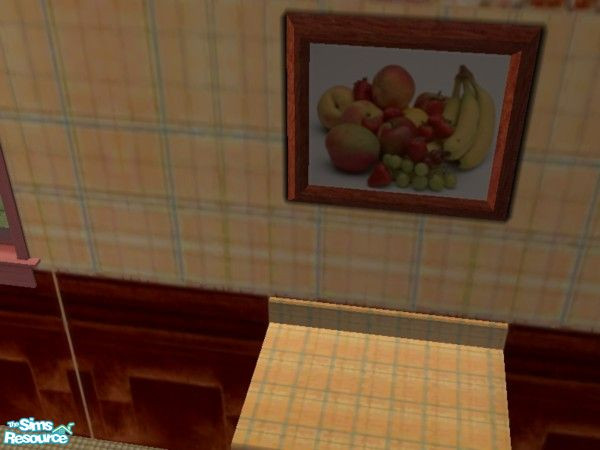 Sims 2 — Peach Desire Kitchen painting by ead425 — 16 items, 1 wall, 1 floor: bar, bar stool, buffet table, counters,
