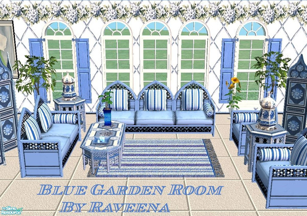 Sims 2 — Blue Garden Room by Raveena — A lovely room in lots of shades of blue.