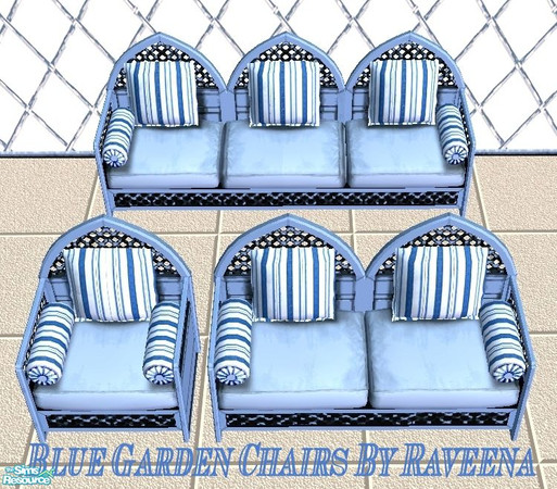 Sims 2 — Blue Garden Chairs by Raveena — The sofa and loveseat are included in the package file. You need Windkeepers